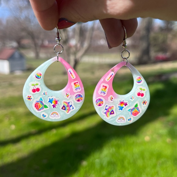 Handmade Lisa Frank Statement Earrings - Picture 7 of 16